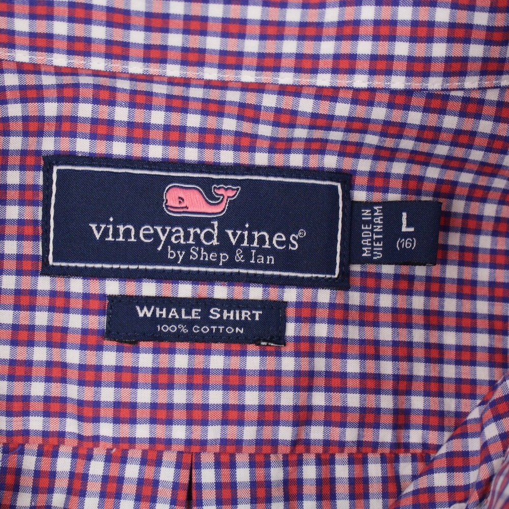 Vineyard Vines Whale Shirt Boys L 16 Red Purple Button Down Long Sleeve Cotton - Picture 2 of 7